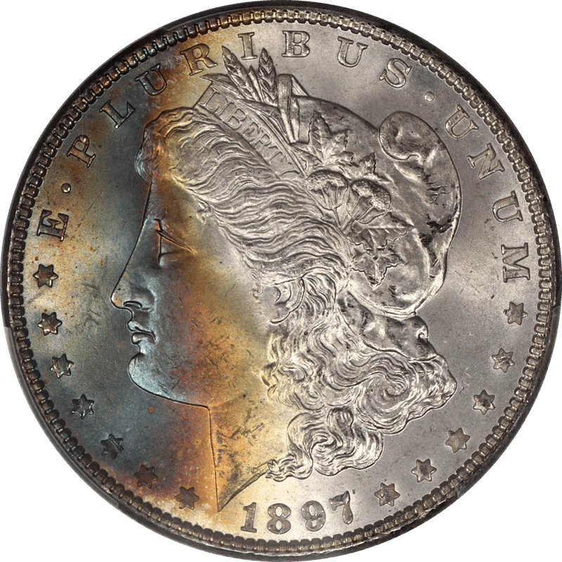 1897 Morgan Silver Dollar $1 PCGS MS66 Colorful Toned Obverse