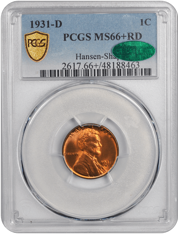 1931-D Lincoln PCGS (CAC) RD 66+