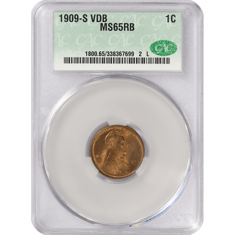 1909-S VDB Lincoln Wheat Cent 1c,  CACG MS-65RB CAC - New CACG Graded - So Fresh