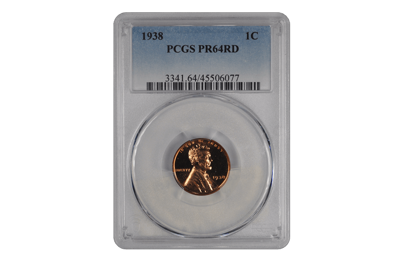 1938 1C Lincoln Cent - Type 1 Wheat Reverse PCGS RD #3506-4 PR64