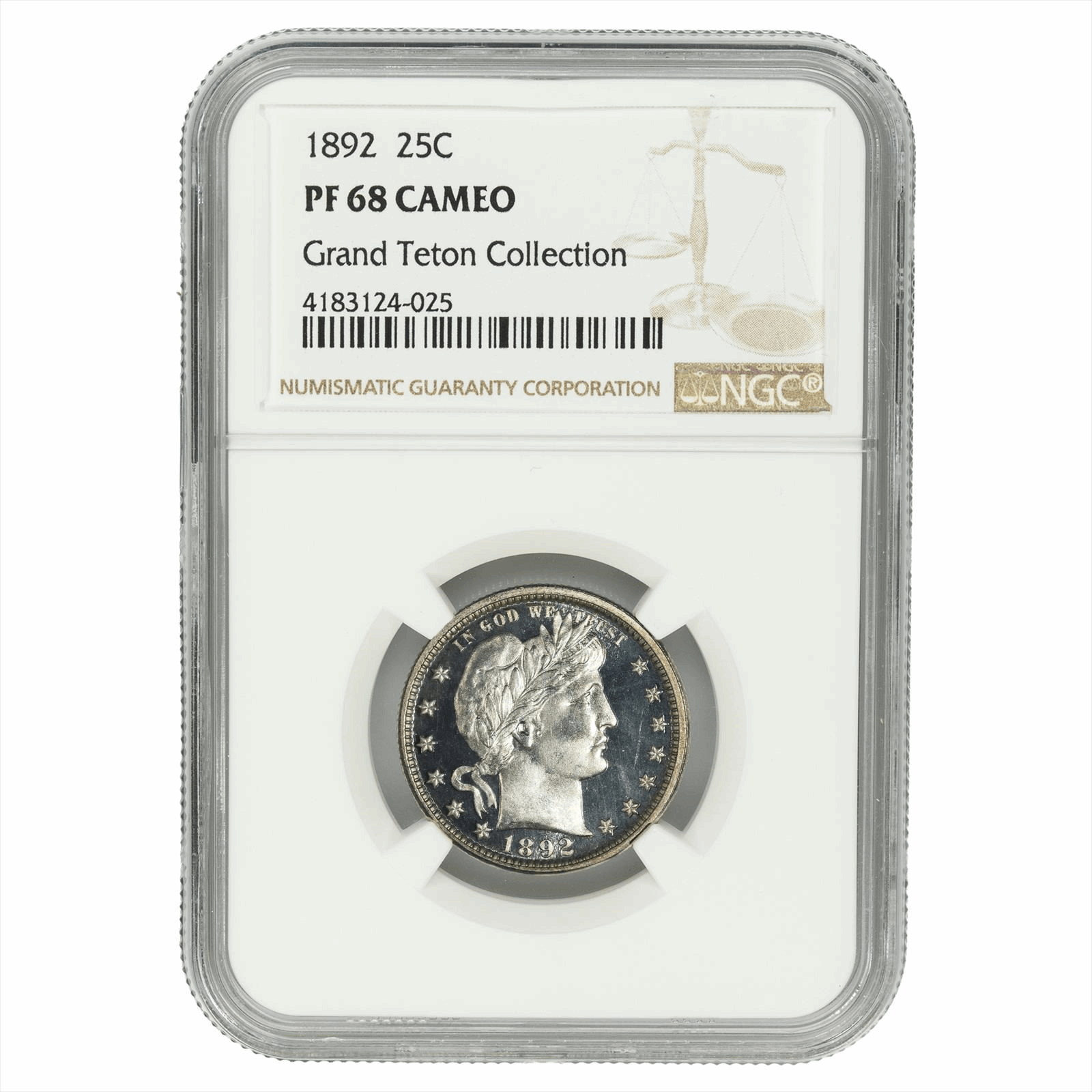 1892 Barber Quarter 25C Grand Teton Collection NGC PF 68 CAM