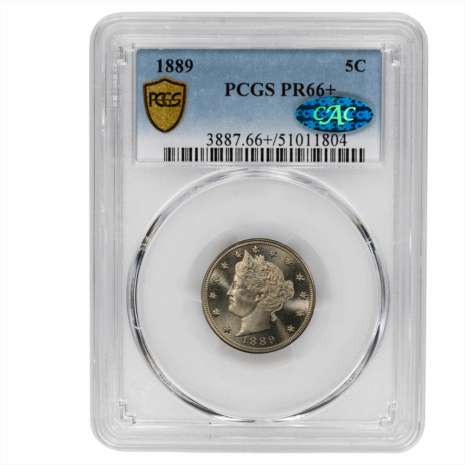 1889 Liberty V Nickel 5C PCGS PR 66+ CAC