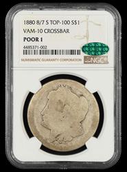 1880 8/7 S $1 VAM-10 Crossbar Top 100 NGC P-01 CAC
