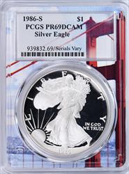 1986-S Proof Silver Eagle Silver Dollar PCGS PR69DCAM San Francisco Holder 