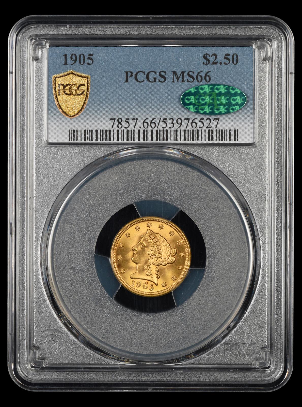 1905 $2.5 Gold PCGS MS 66 CAC
