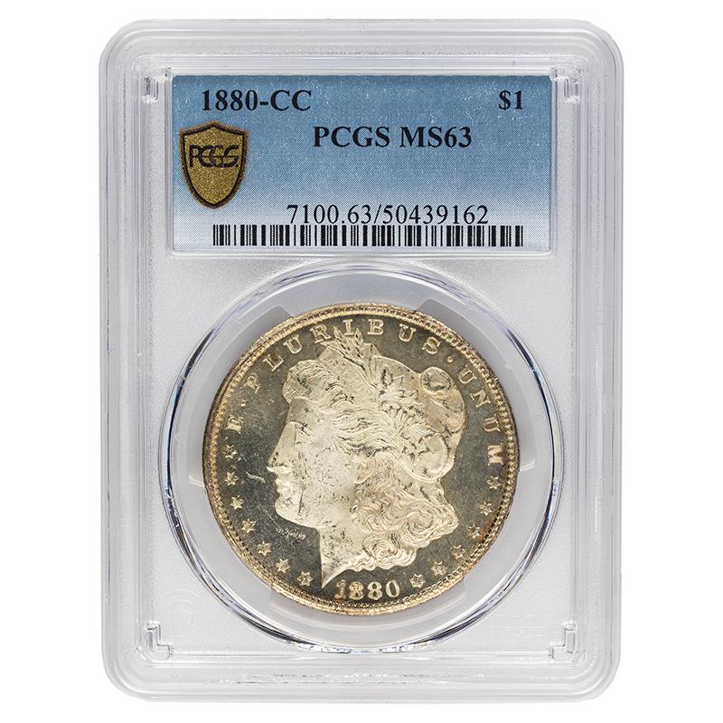 1880-CC Morgan Silver Dollar, $1 PCGS MS63 - Very Nice Coin