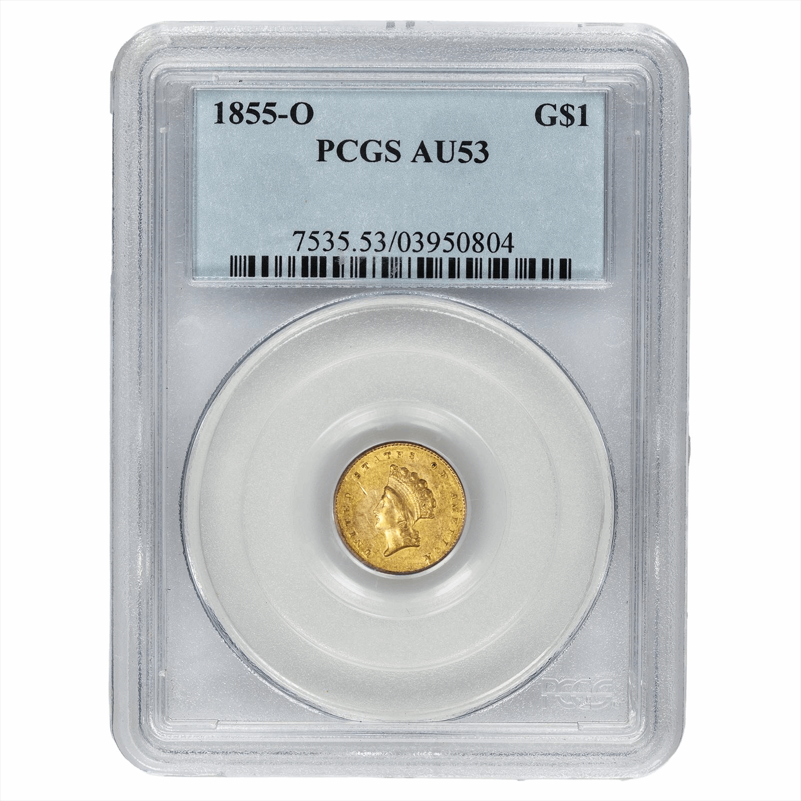 1855-O Type 2 Indian Princess Head Gold Dollar $1 PCGS AU 53