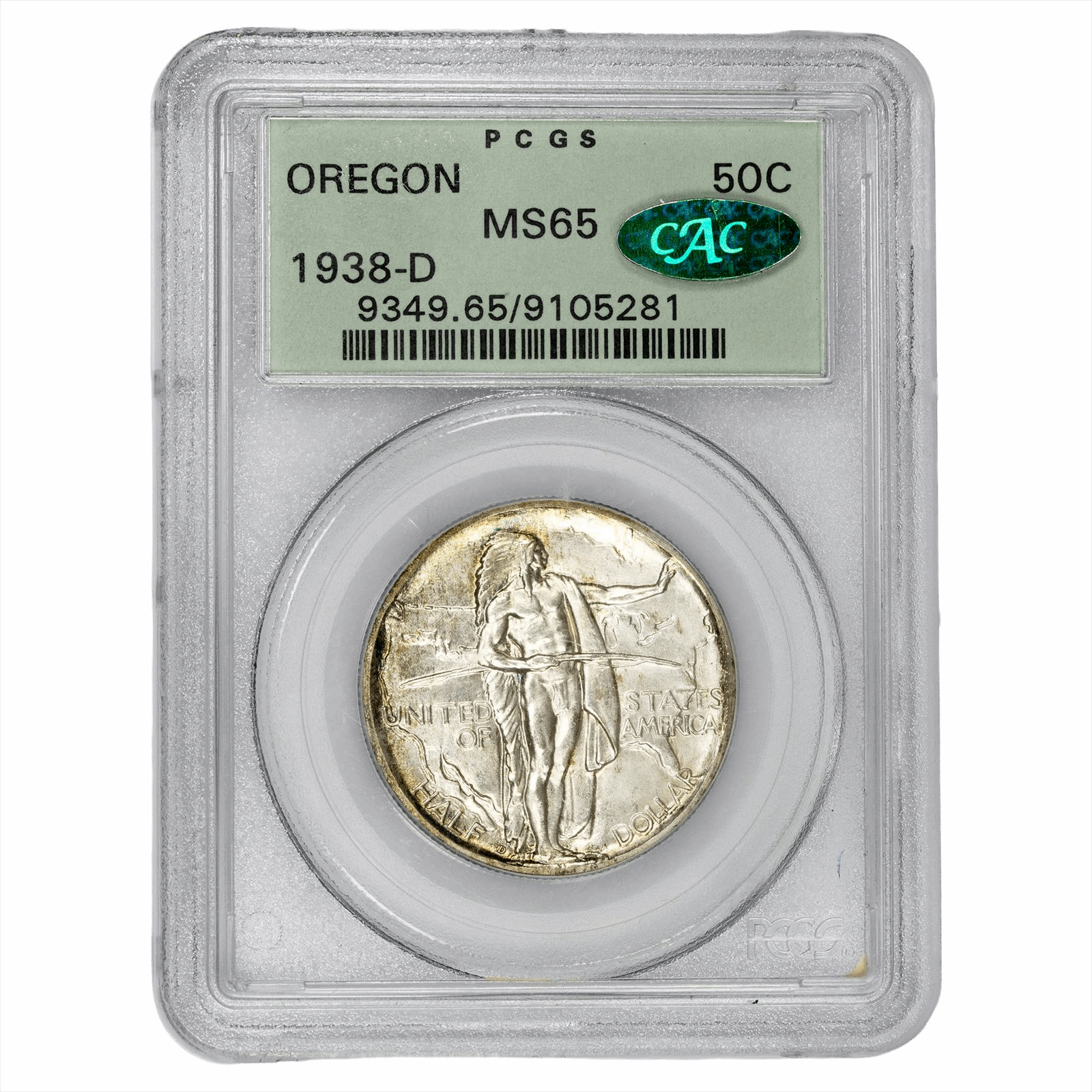 1938-D Oregon Commemorative Half Dollar 50C PCGS MS 65 CAC