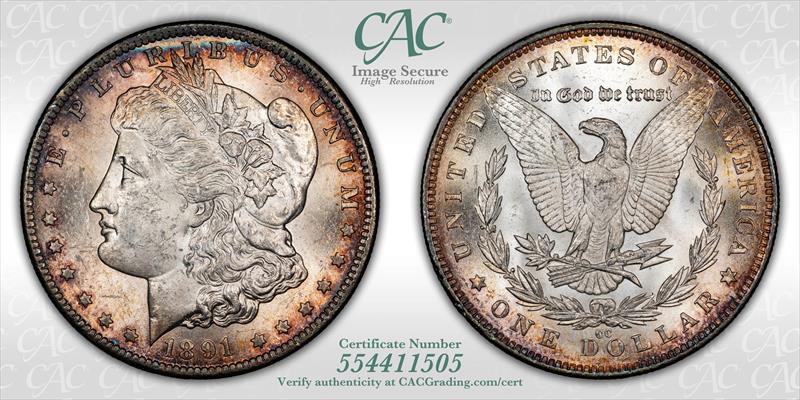 1891-CC Spitting Eagle $1 CACG MS 62