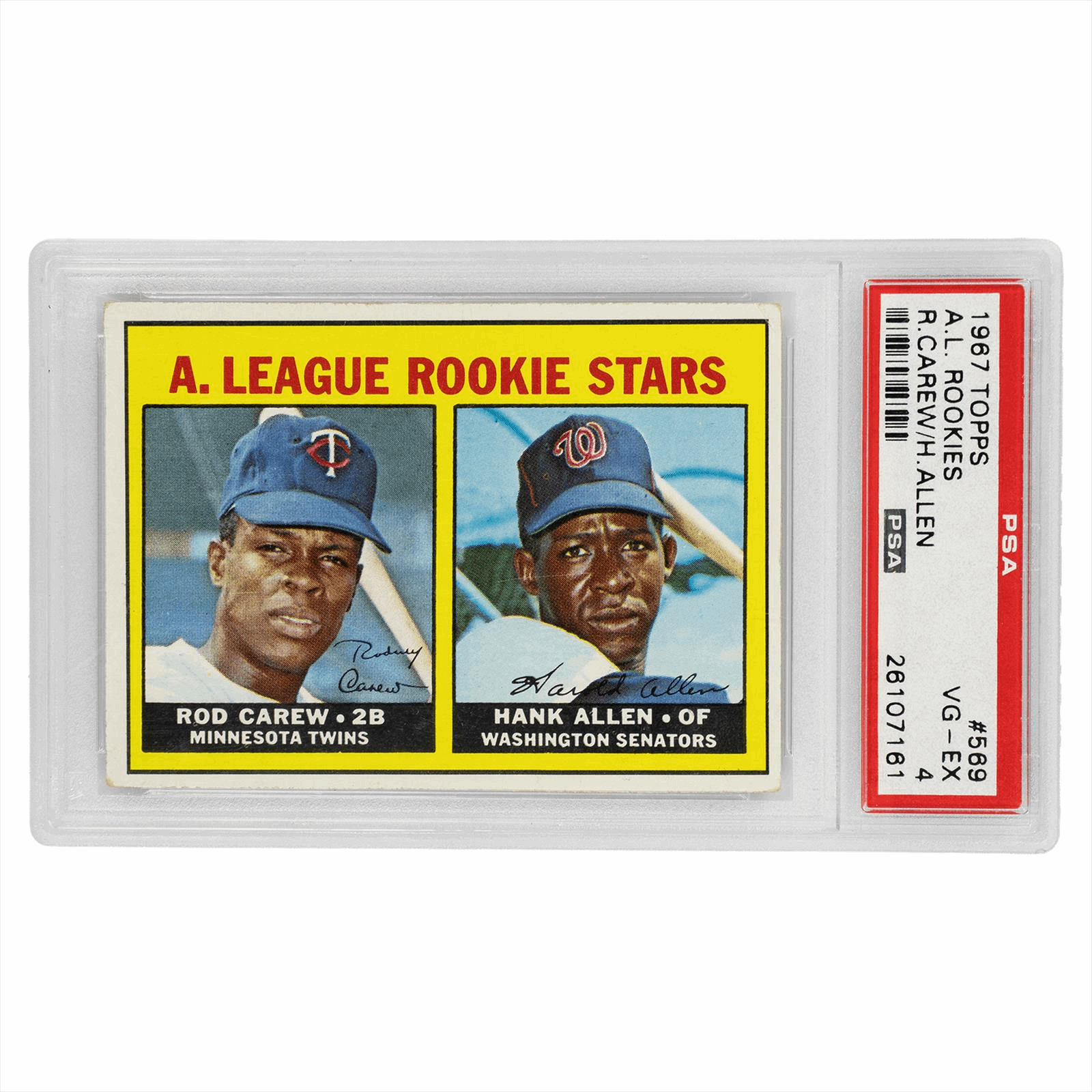 1967 Topps AL Rookies Rod Carew / Hank Allen #569 PSA VG-EX 4