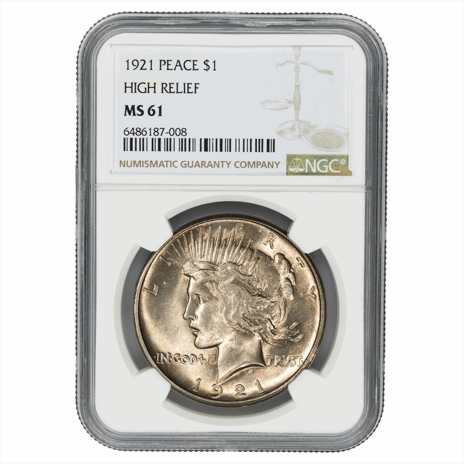1921 High Relief Silver Peace Dollar $1 NGC MS 61