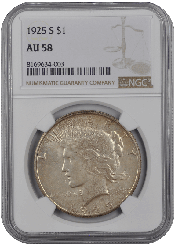 1925 S  Peace Dollar NGC AU-58