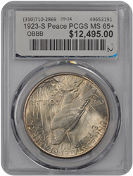 1923-S Peace PCGS MS 65+