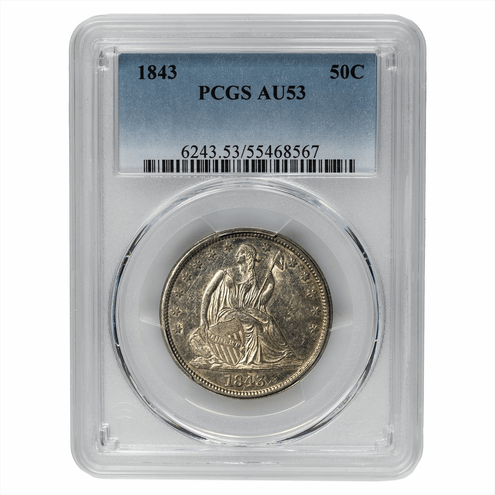 1843 Seated Liberty Silver Half Dollar 50C PCGS AU 53