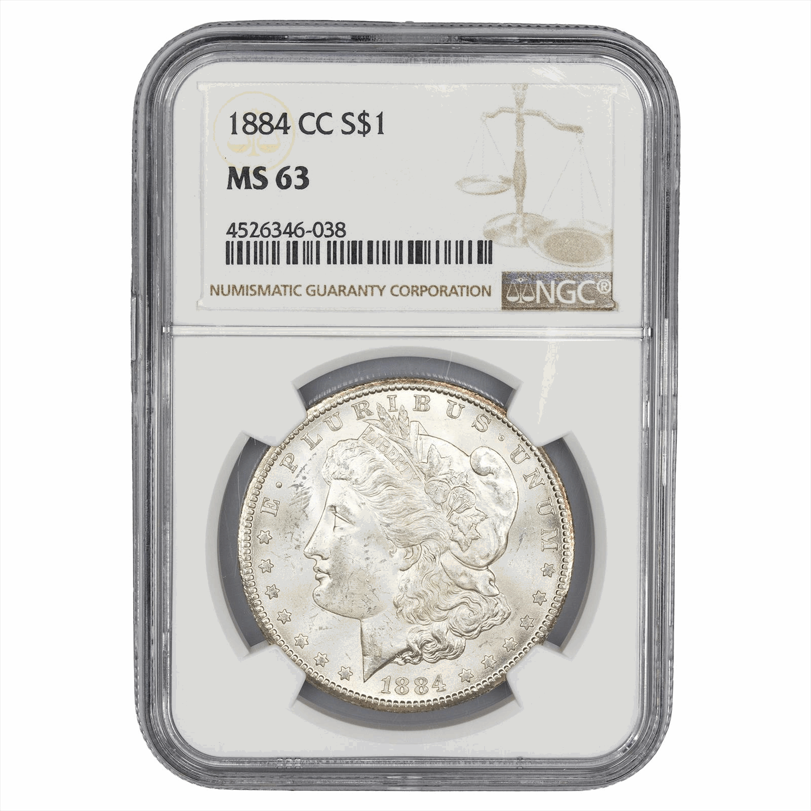 1884-CC Morgan Silver Dollar $1 NGC MS 63