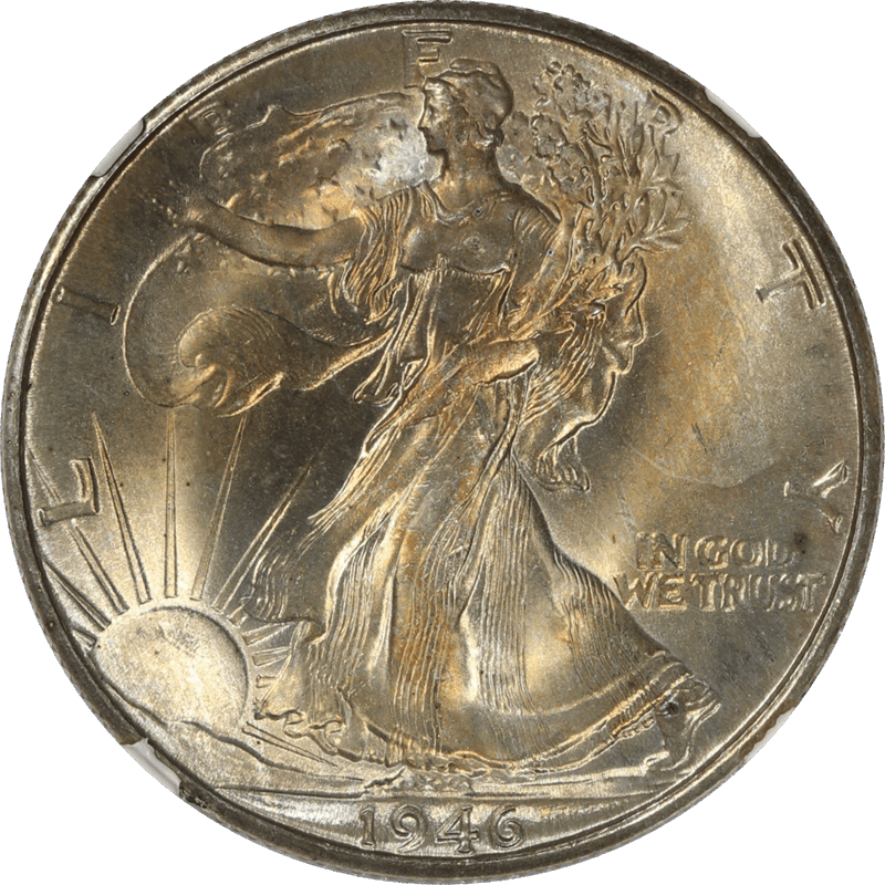 1946-D Walking Liberty Half Dollar 50c, NGC MS 67 - Nicely Toned, PQ++ 
