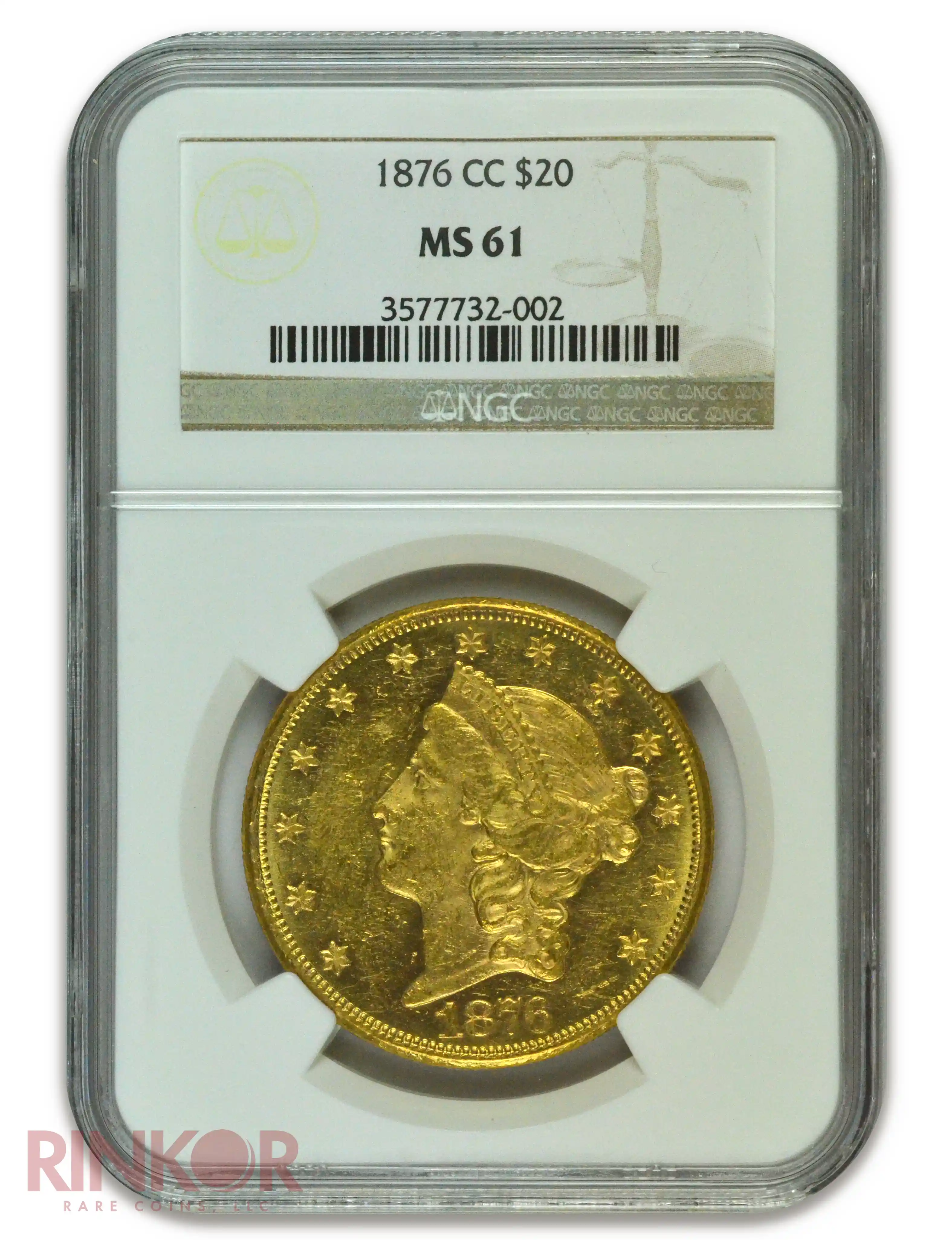 1876-CC $20 Liberty Head NGC MS 61