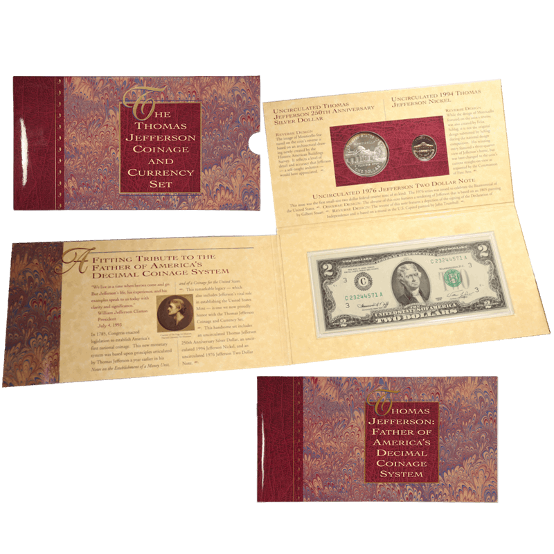 1993 Thomas Jefferson Coinage and Currency Set in OGP w/ COA