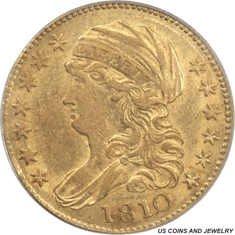 1810 Draped Bust $5 Gold Half Eagle PCGS AU55 Large Date Large 5