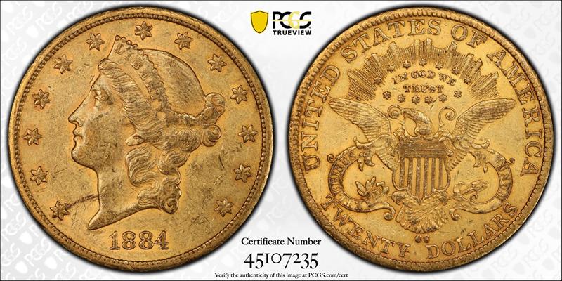 1884-CC $20 PCGS AU-55