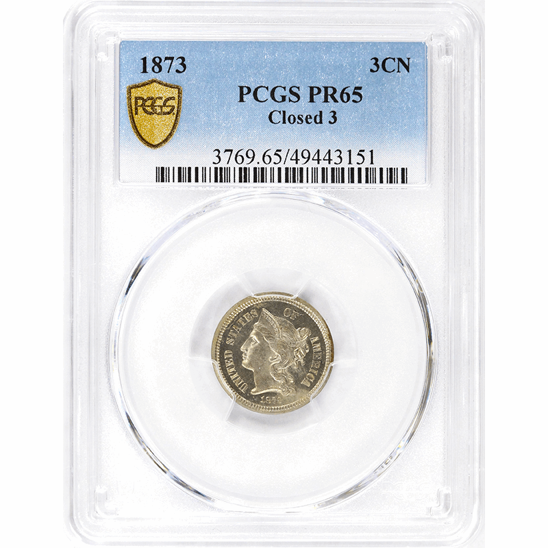 1873 3c Nickel Three Cent Piece CLOSED 3 - PCGS PR65 - TrueView