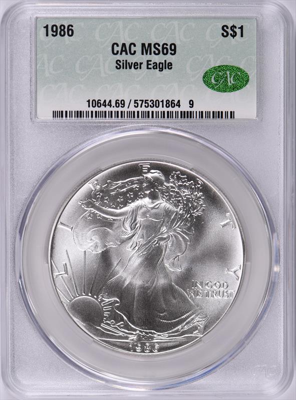 1986 American Silver Eagle CACG MS69 