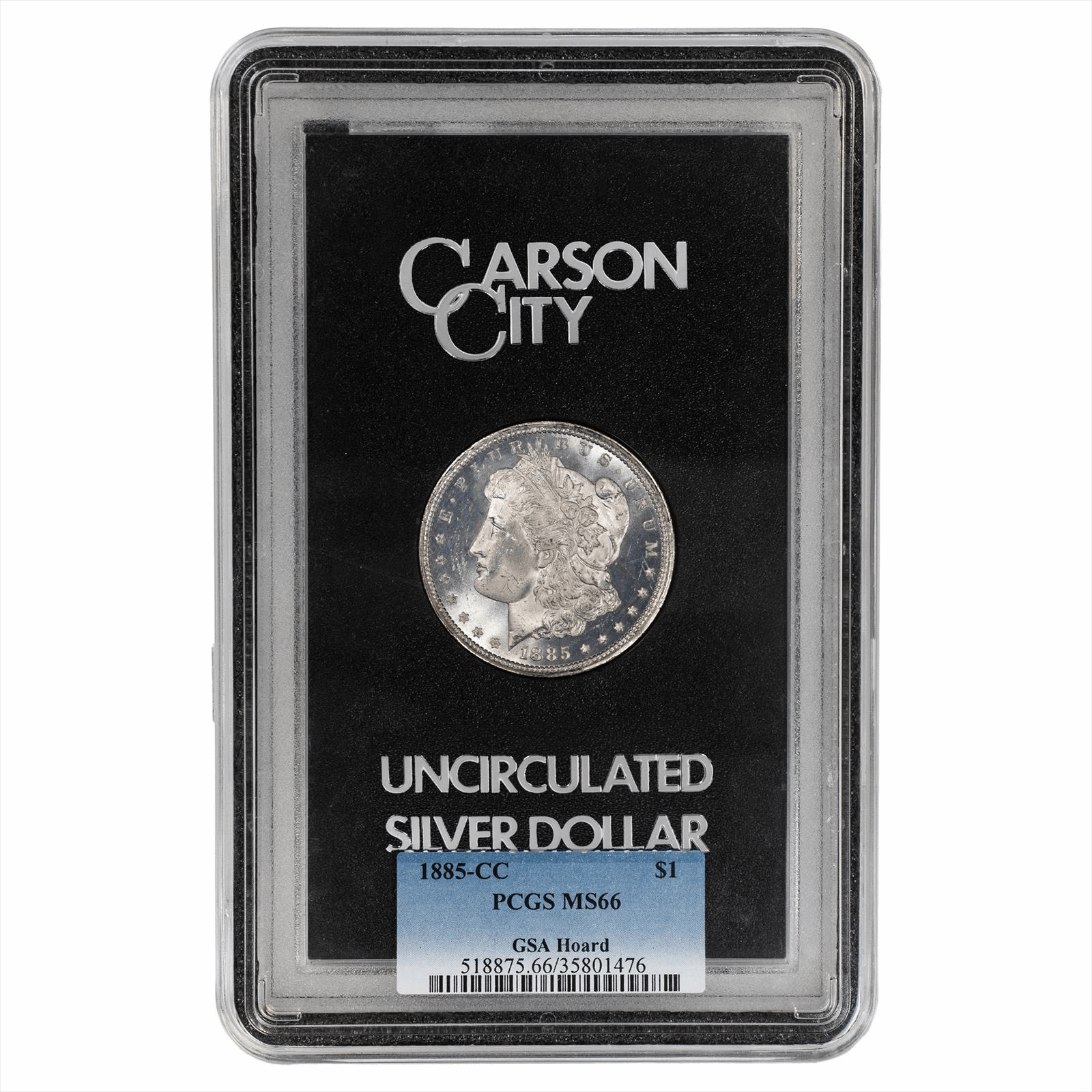 1885-CC GSA Morgan Silver Dollar $1 w/Box + CoA PCGS MS 66 