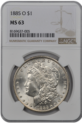 1885 O  Morgan Dollar NGC MS 63