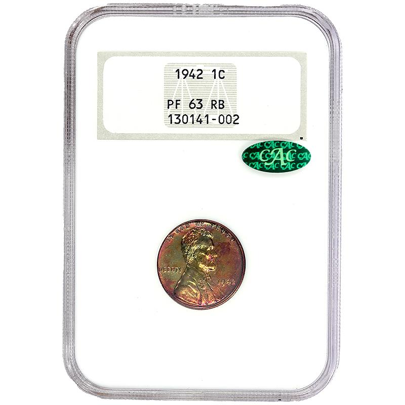 1942 LINCOLN WHEAT NGC PF63RB CAC 