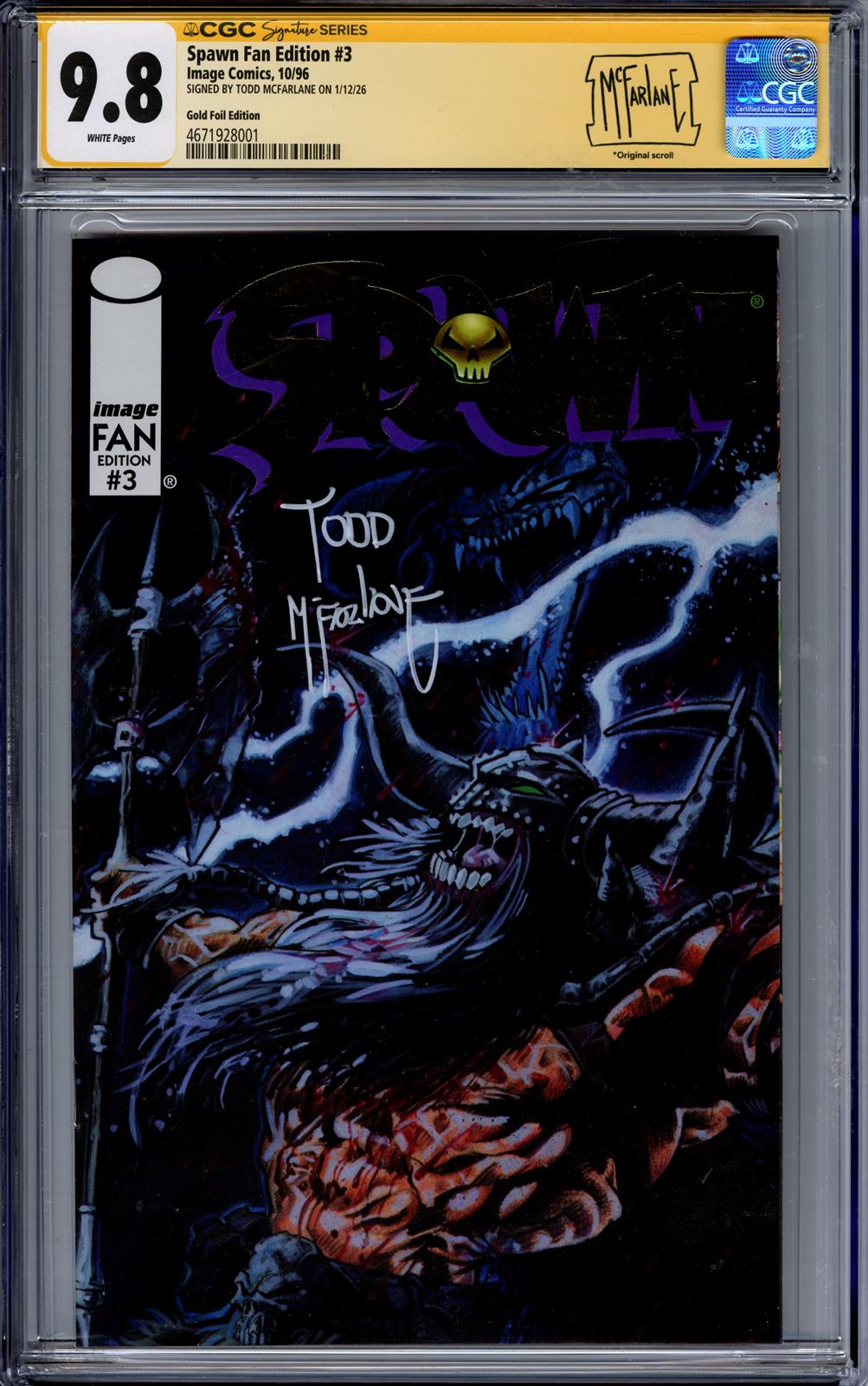 Spawn Fan Edition #3 CGC Signature Series (Image, 1996) Signed by Todd McFarlane 