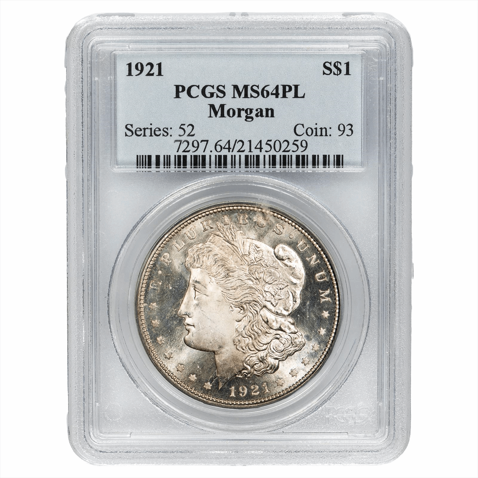 1921 Morgan Dollar $1 PCGS MS 64 PL 
