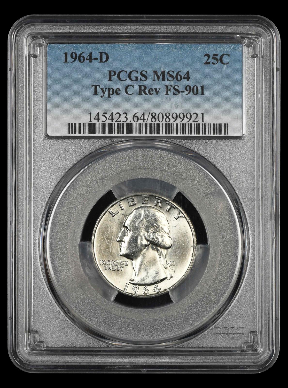 1964 D Washington Quarter PCGS MS64 Type C Reverse FS-901 MS64