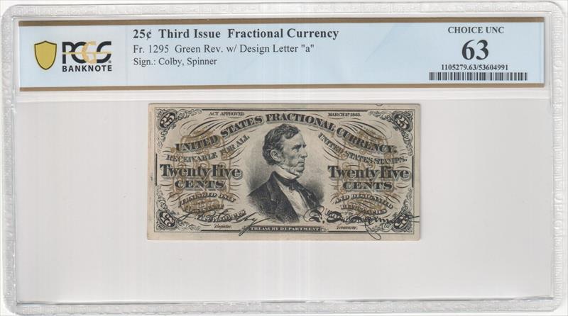 Fr. 1295 25 Cent Third Issue Fractional Currency PCGS 63 