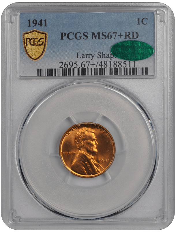 1941 1C Lincoln Cent - Type 1 Reverse PCGS RD (CAC) #3662-2 MS67+