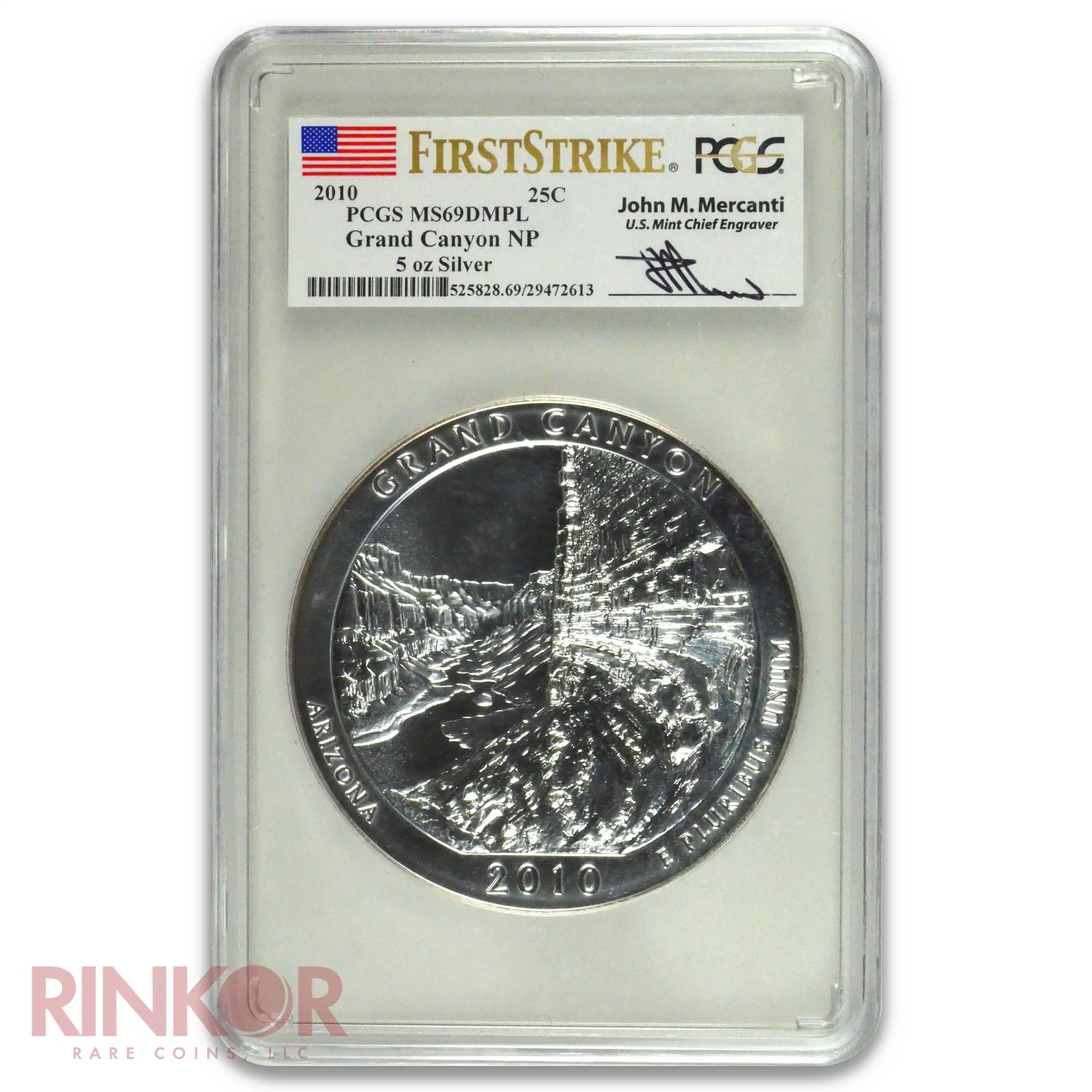 2010 5oz America the Beautiful Grand Canyon First Strike Mercanti PCGS MS 69 DMPL