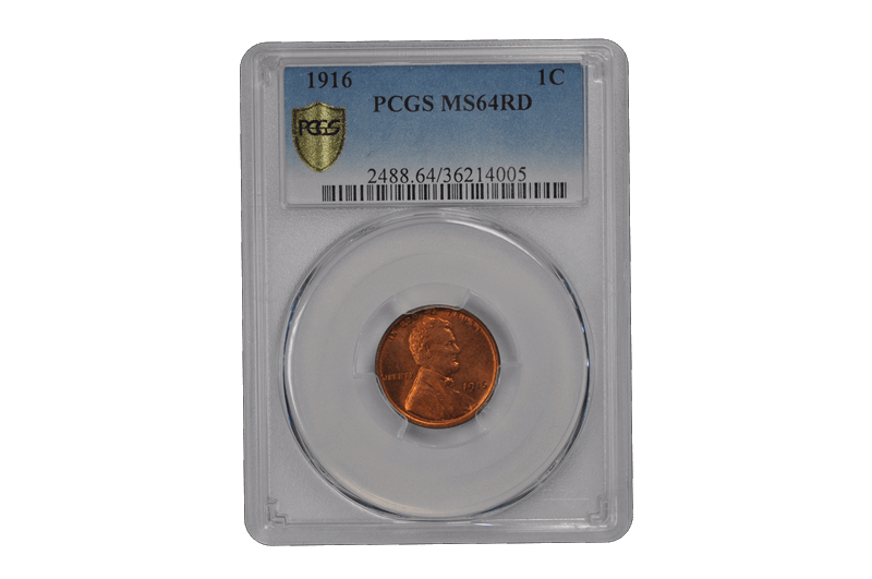 1916 1C Lincoln Cent - Type 1 Wheat Reverse PCGS RD #3689-3 MS64