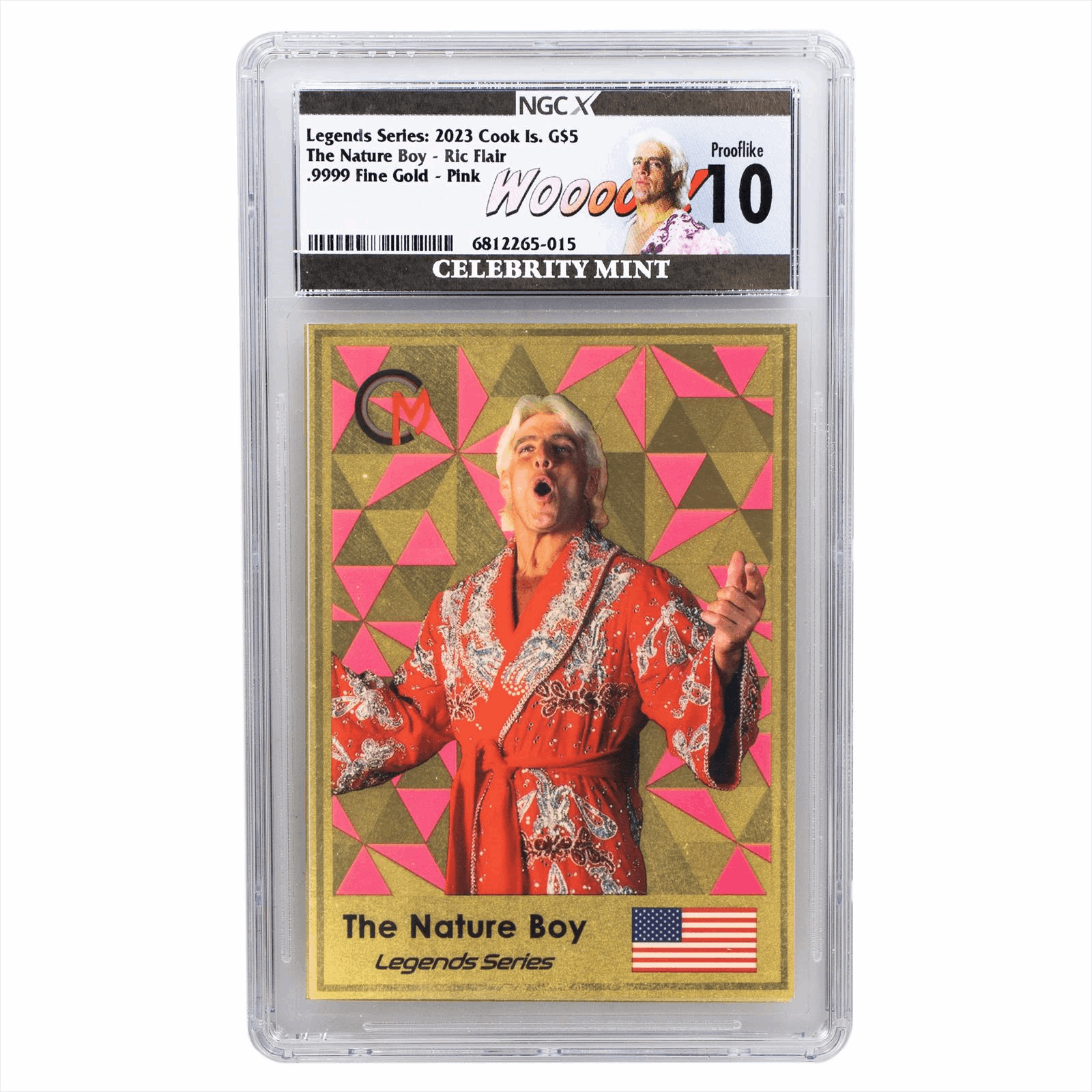2023 CM Ric Flair Legend Series Card Gold Gold Pink Colorway NGCX Prooflike 10