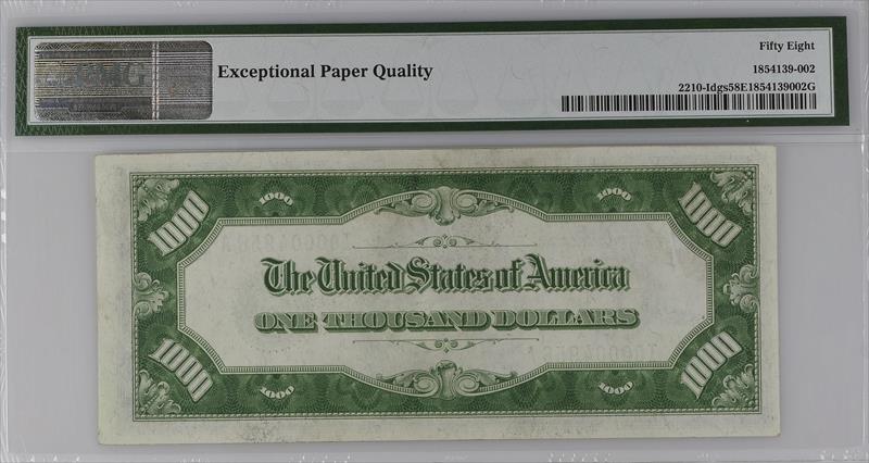 Fr. 2210-I 1928 $1000 Minneapolis Federal Reserve Note Dark Green PMG AU58 EPQ 