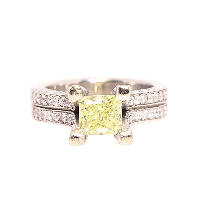 14k 1.19ct Cut-Cornered Rect. Mod Brilliant Natural Fancy Yellow SI1 (Approx - 1.89ctw) 