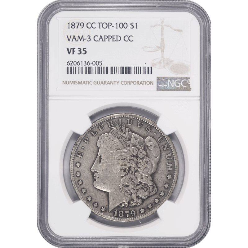 1879-CC Morgan Silver Dollar, NGC VF 35, VAM-3, Capped CC - Key Date