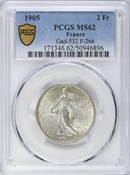 1905 France 2 Francs PCGS MS62 