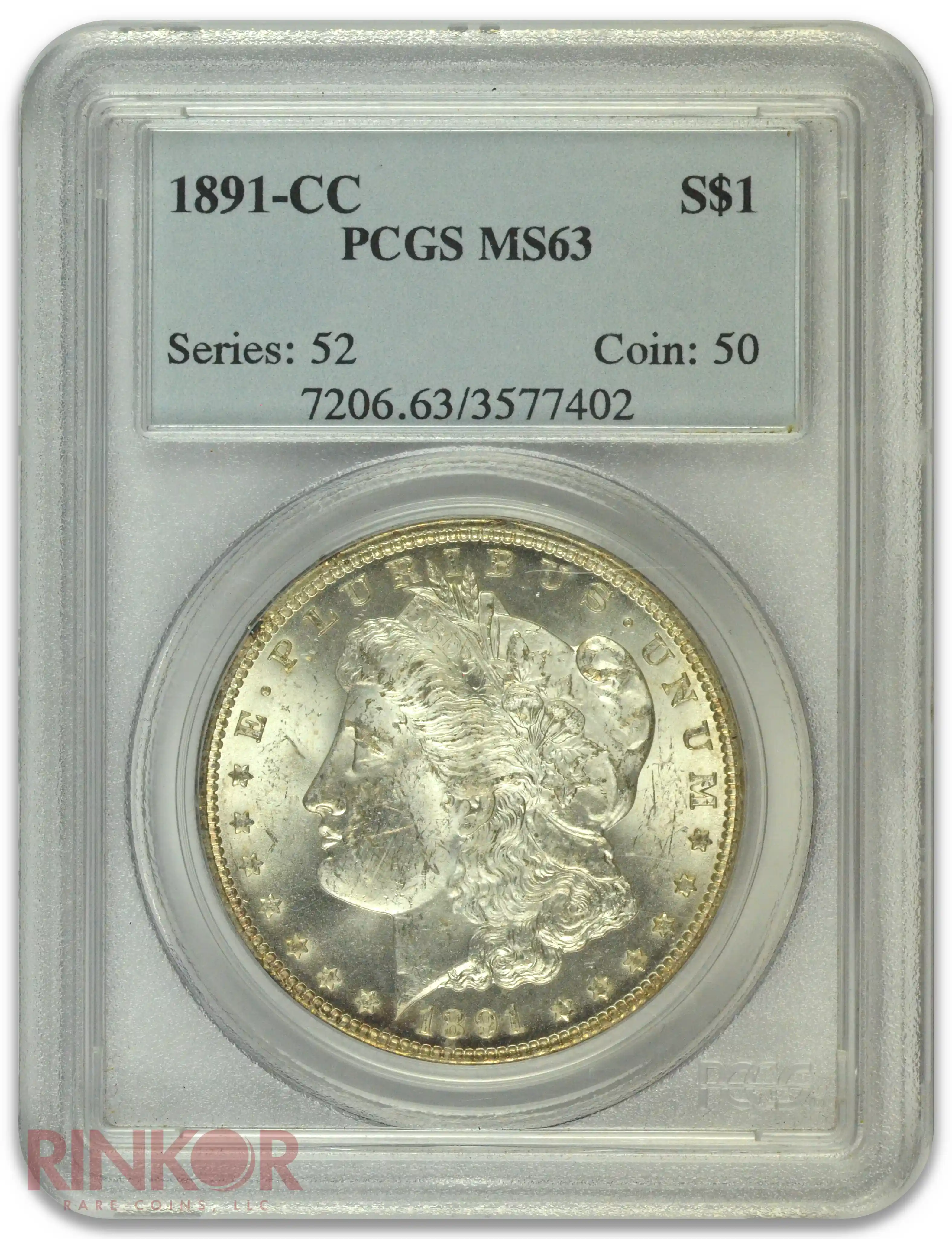 1891-CC $1 Morgan Dollar PCGS MS 63 