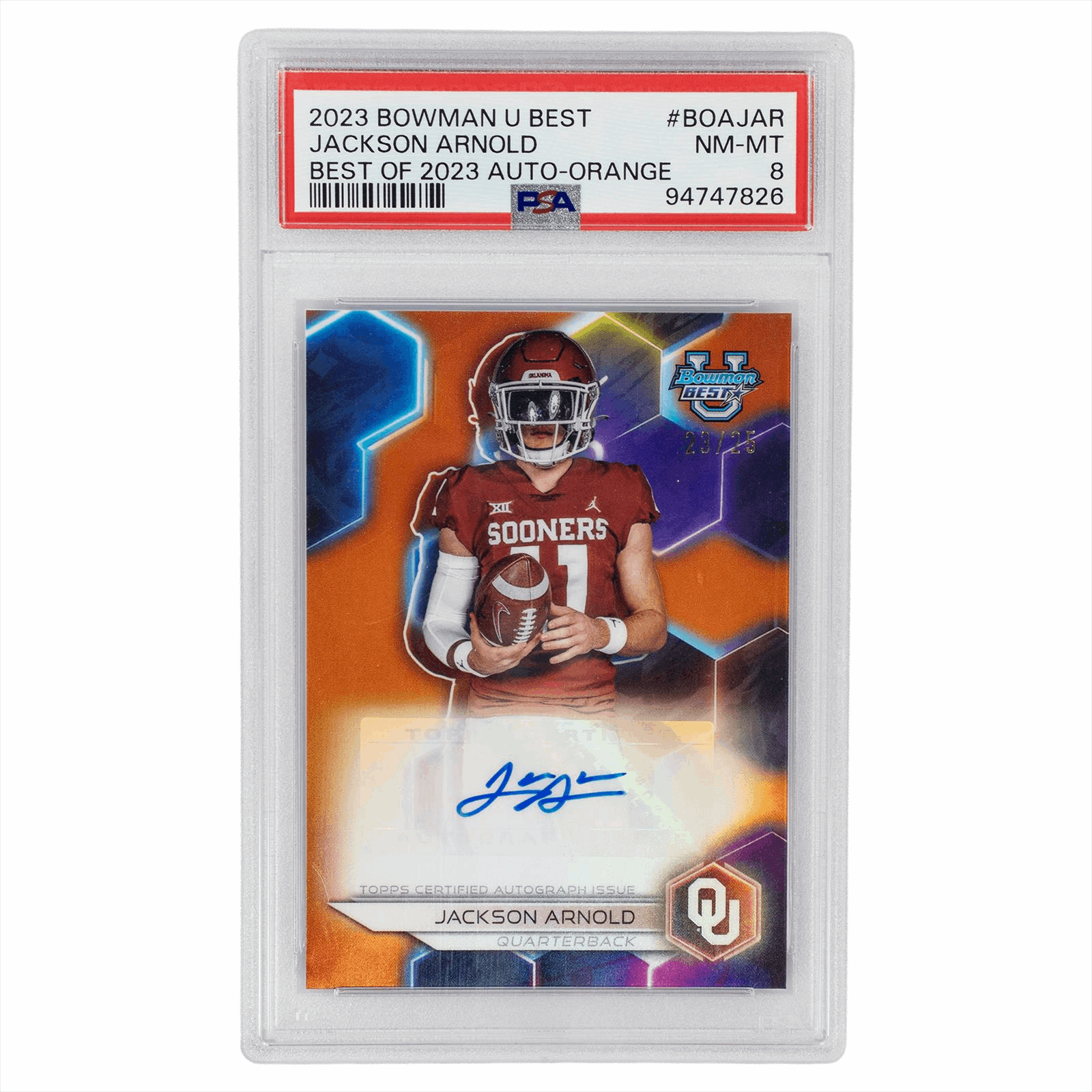 2023 Bowman U Best Jackson Arnold Best of 2023 Auto Orange #BOAJAR PSA NM-MT 8