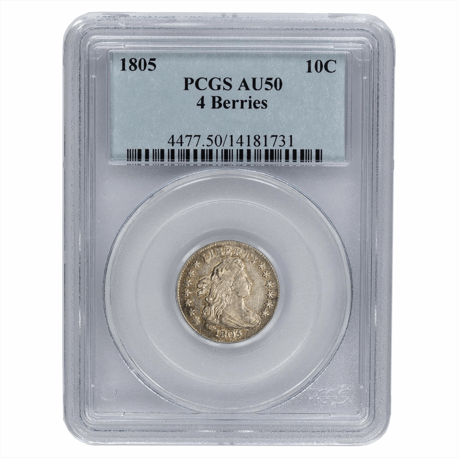 1805 4 Berries Draped Bust Heraldic Eagle Dime 10C PCGS AU 50 