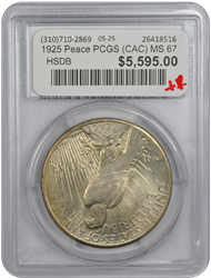 1925 Peace PCGS (CAC) MS 67 