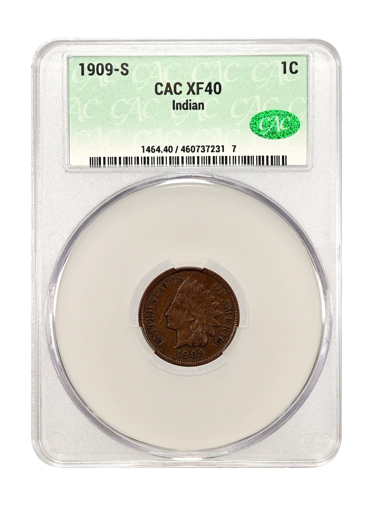 1909-S Indian 1c BN CACG XF-40