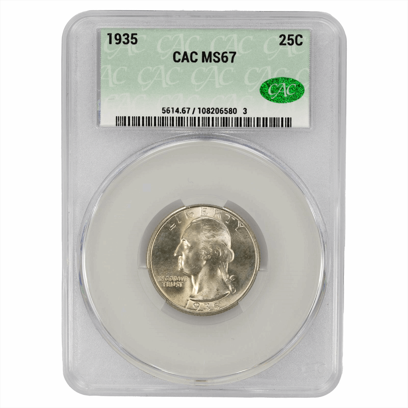 1935 Washington Quarter 25C CACG MS 67 CAC