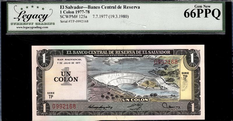 El Salvador Banco Central de Reserva 1 Colon 1977-78 Gem New 66PPQ 