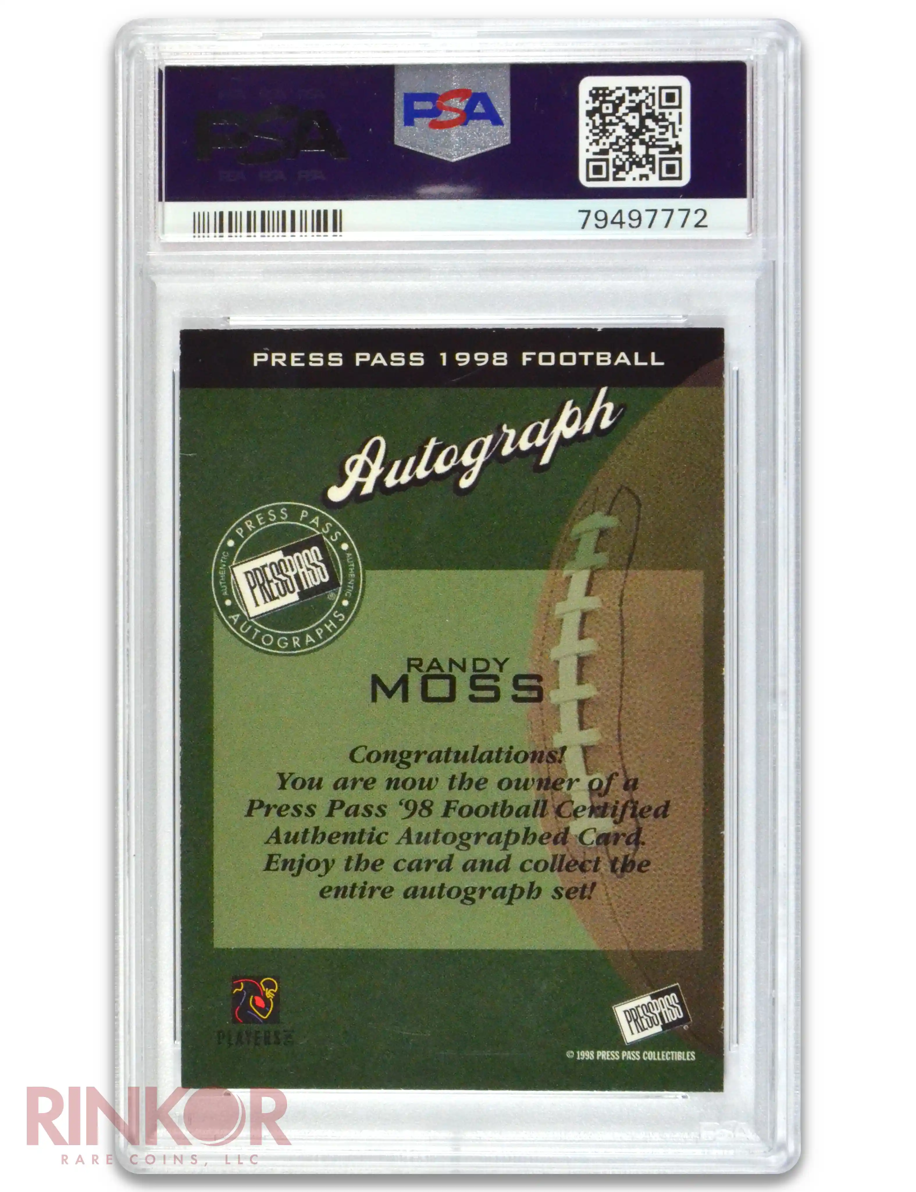 1998 Press Pass Auto Randy Moss PSA/DNA NM 7 AUTO 8