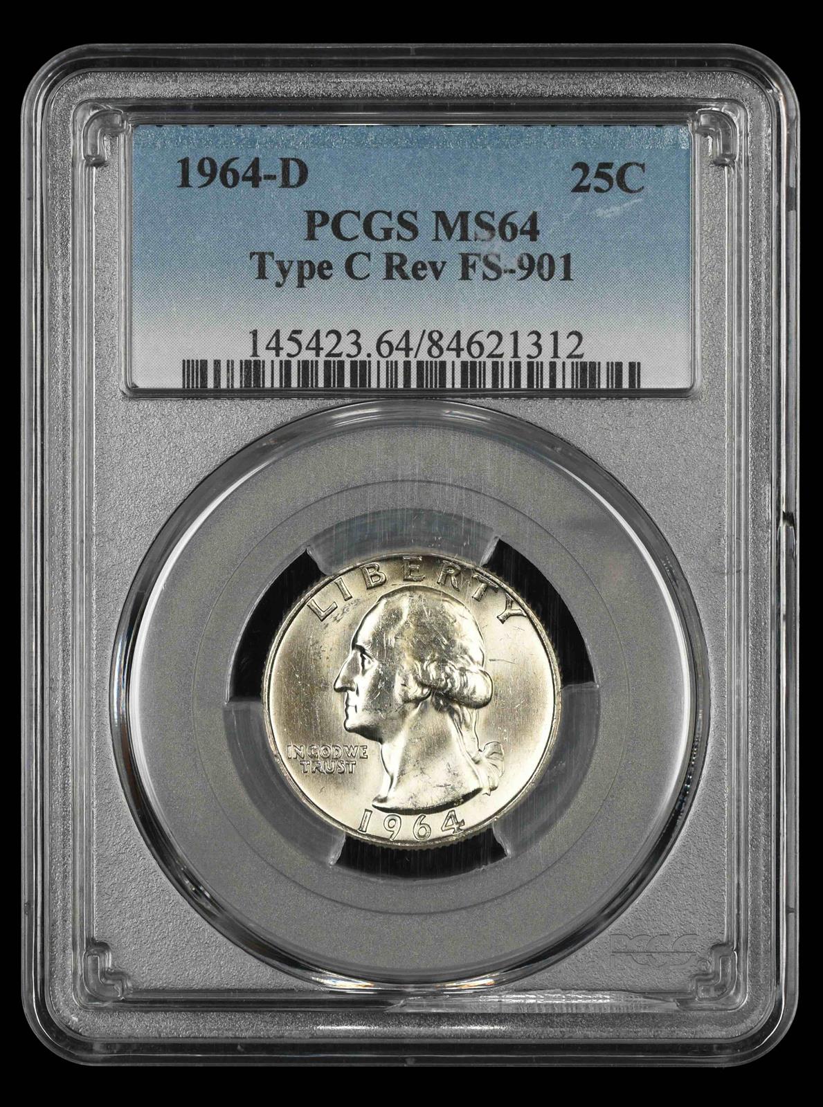 1964 D Washington Quarter PCGS MS64 Type C Reverse FS-901 MS64